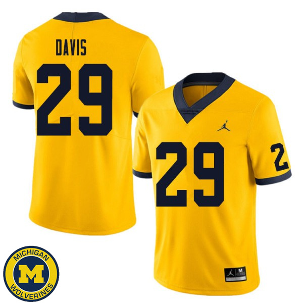 Mens Michigan Wolverines #29 Jared Davis Yellow NCAA Football Jersey